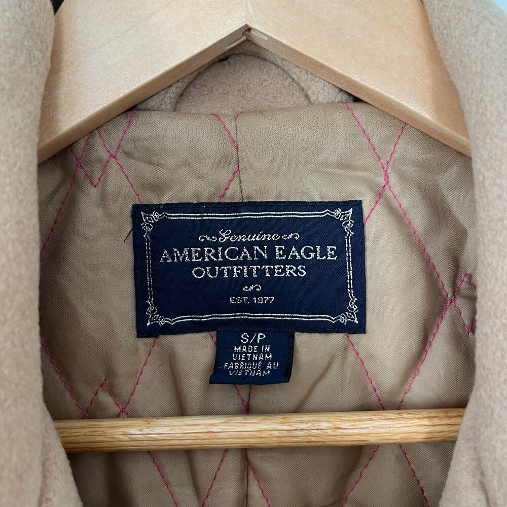 American Eagle Women's Small Pea Coat Wool Blend Beige Jacket Capsule Wardrobe - Picture 3 of 4